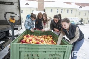 A csíksomlyói gyermekotthonba érkezett a Merkúr első almaszállítmánya. Vedres alma vásárlással segíthetik az árvákat